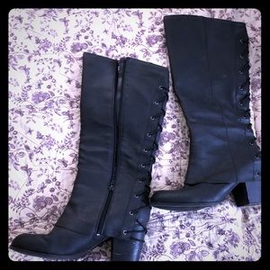 Sexy black lace up boots with zipper